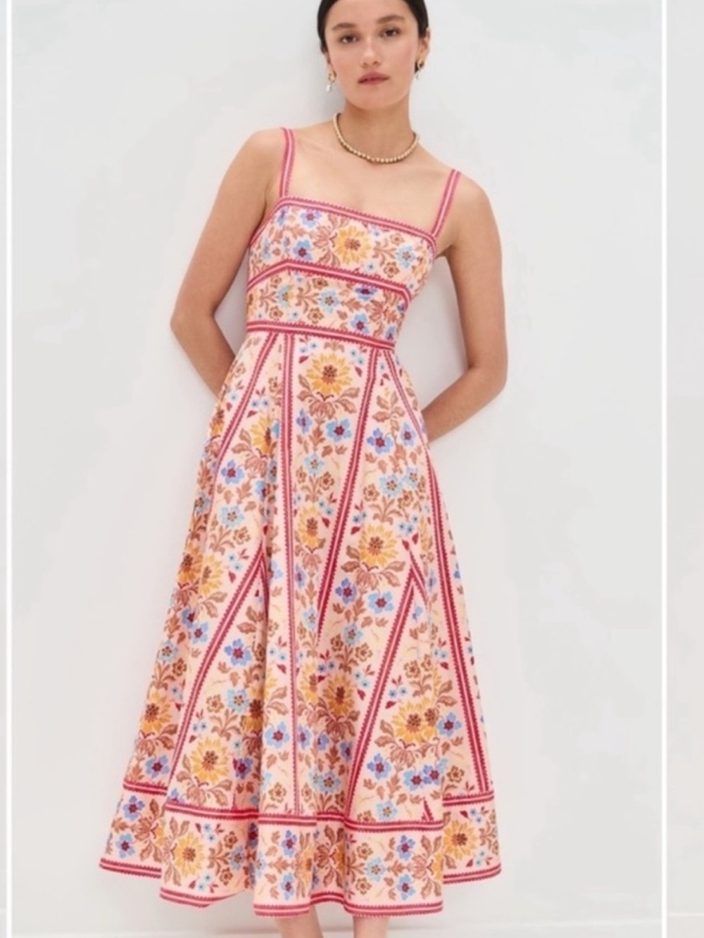 Hill House Margot dress in pink floral block stripe XS - Picture 2 of 13